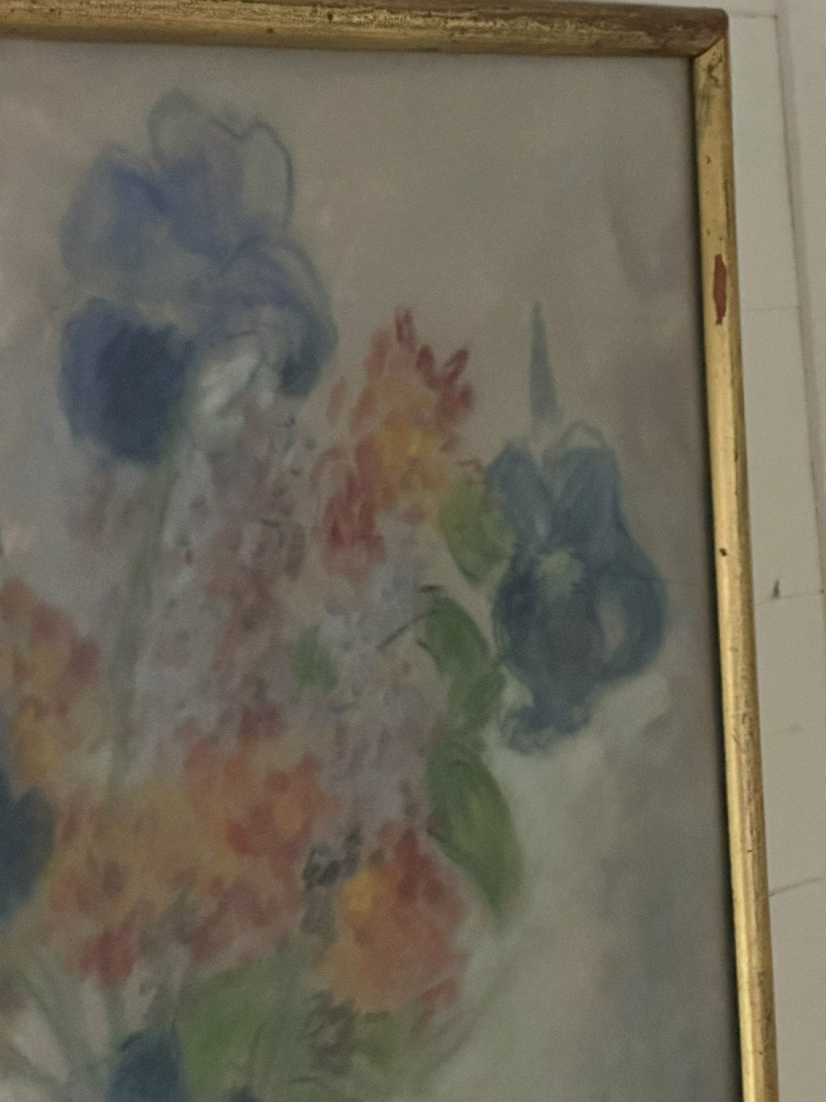 Pretty Mid Century French Floral Pastels Framed Picture photo vintage