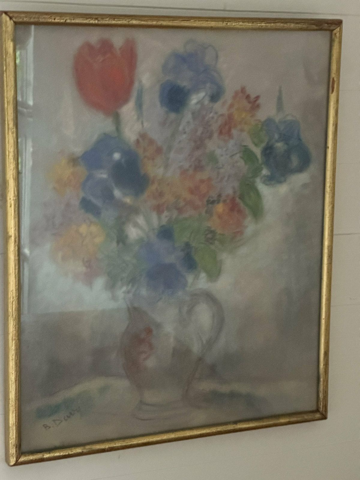 photo for sale Pretty Mid Century French Floral Pastels Framed Picture