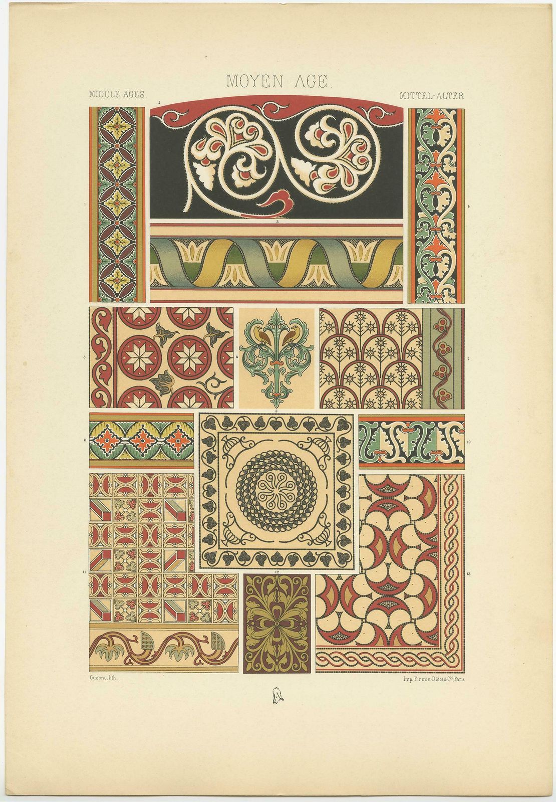 Pl. 46 Antique Print Of Mosaic And Painted Ornament By Racinet, Circa 1890 photo Art