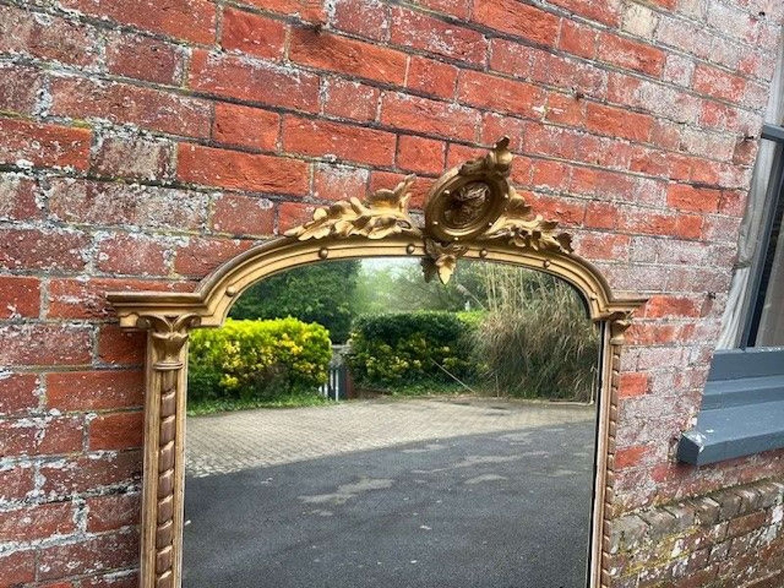 A Superb Large Antique English 19th C Shaped Top Original Gilt Mirror. photo for sale