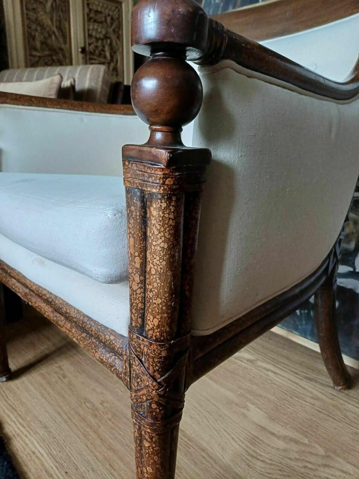 photo for sale Stunning Mid Century Faux Painted Bamboo French Armchair