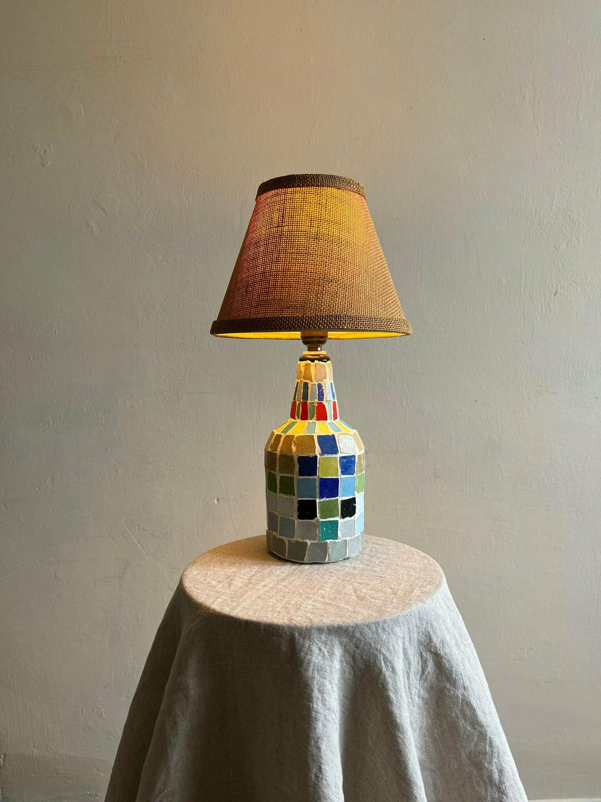 Mid Century Mosaic Tile Table Lamp Handmade Spanish Accent Light In Ceramic And Glass photo furniture
