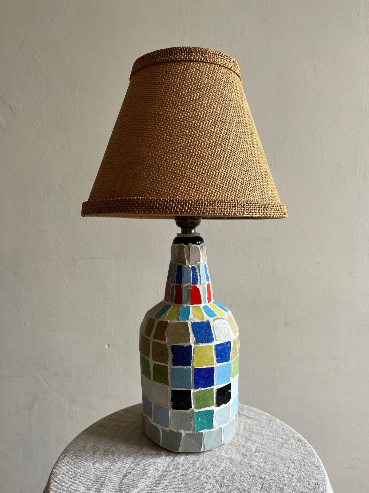 Mid Century Mosaic Tile Table Lamp Handmade Spanish Accent Light In Ceramic And Glass photo for sale