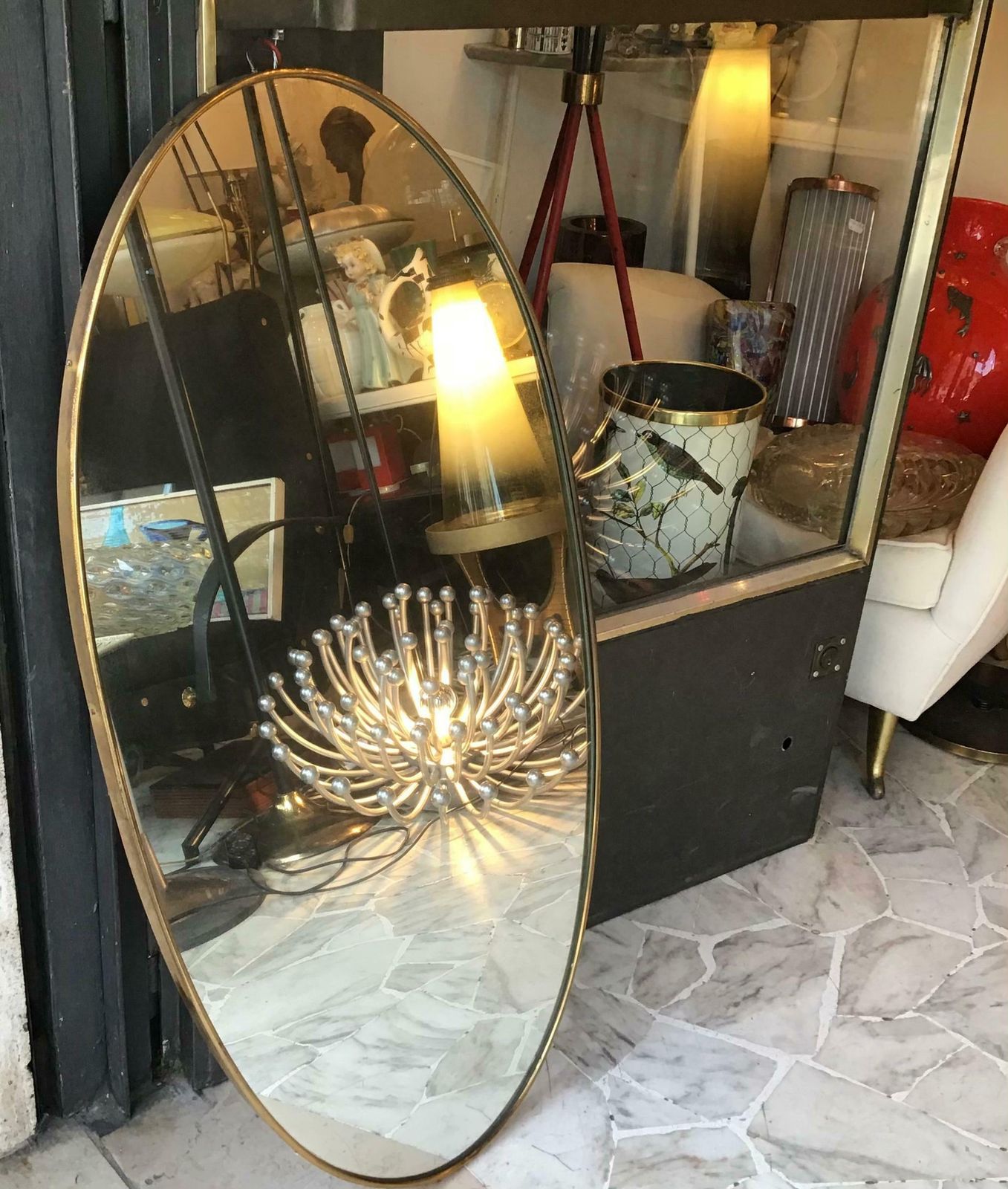 Fontana Arte Ovale Mirror Brass Wood Mirrored Glass 1950 Italy photo vinterior
