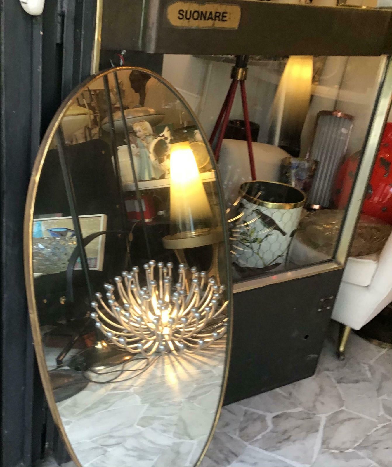 Fontana Arte Ovale Mirror Brass Wood Mirrored Glass 1950 Italy photo vintage