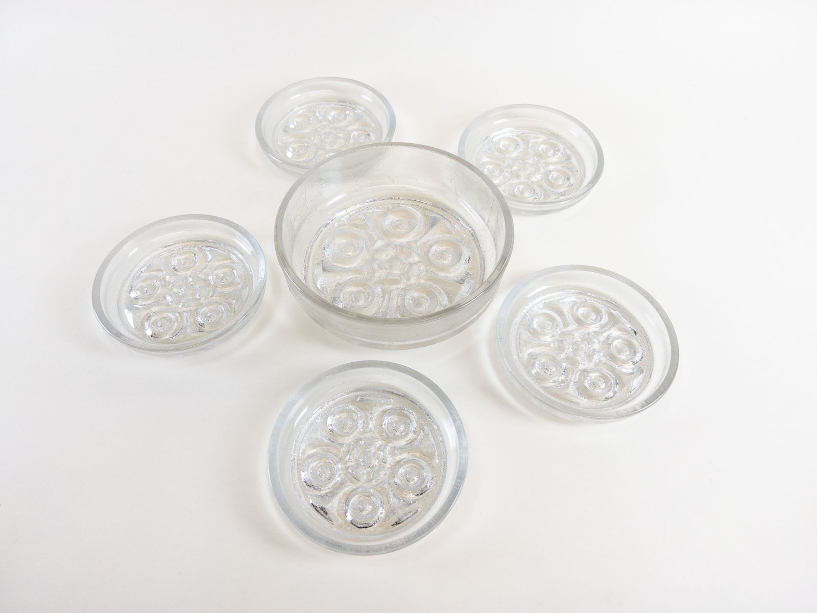 Retro Glass Bowl Set By Walther Glass   "On The Rocks" Dessert Or Salad Bowls   Made In Germany photo buy