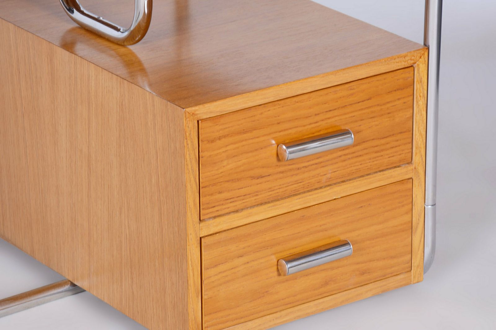 Restored Bauhaus Writing Desk, Oak, Chrome Plated Steel, Germany, 1930s photo for sale