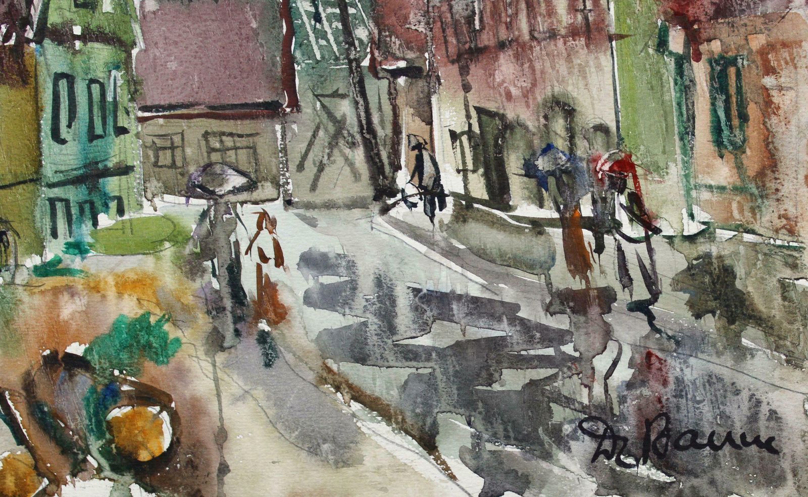 Dzidra Bauma In A Small Town. 1969, Paper, Watercolor, 36x48 Cm 1969 photo furniture