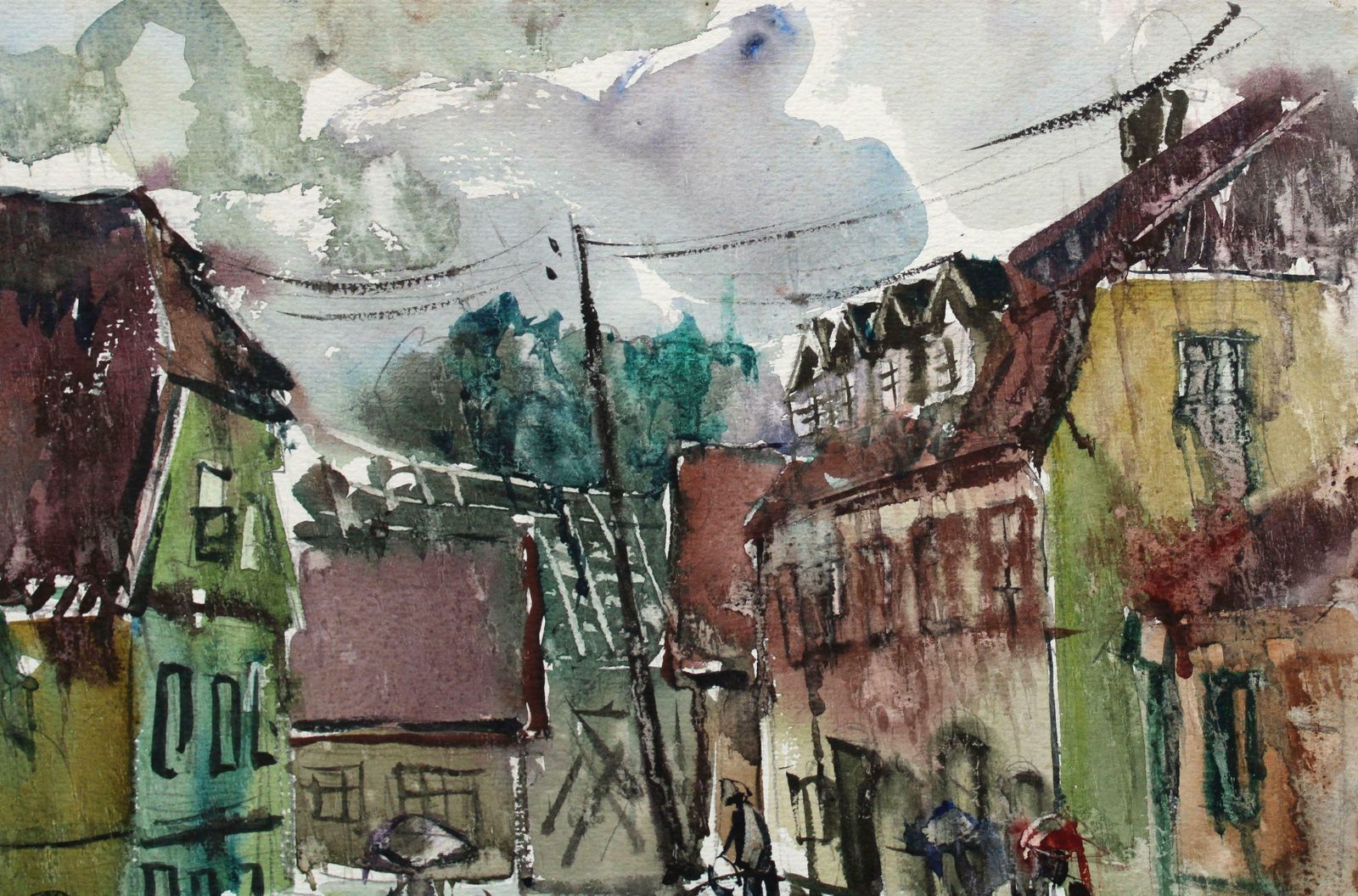Dzidra Bauma In A Small Town. 1969, Paper, Watercolor, 36x48 Cm 1969 photo vinterior