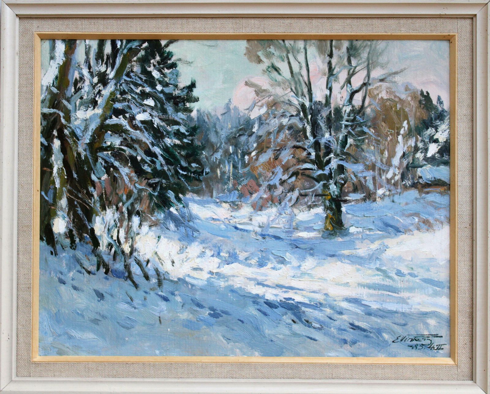 Edgars Vinters Sunny Winter Landscape. 1985, Cardboard, Oil, 45x58 Cm 1985 photo furniture