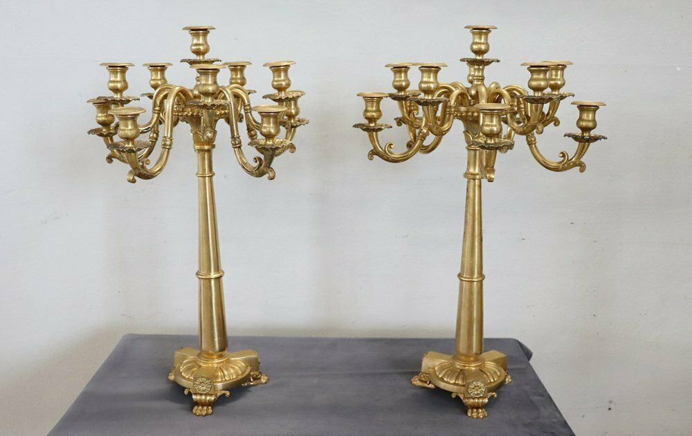Antique Gilt Bronze Candelabras With Eleven Lights, Late 19th Century, Set Of 2 photo vinterior