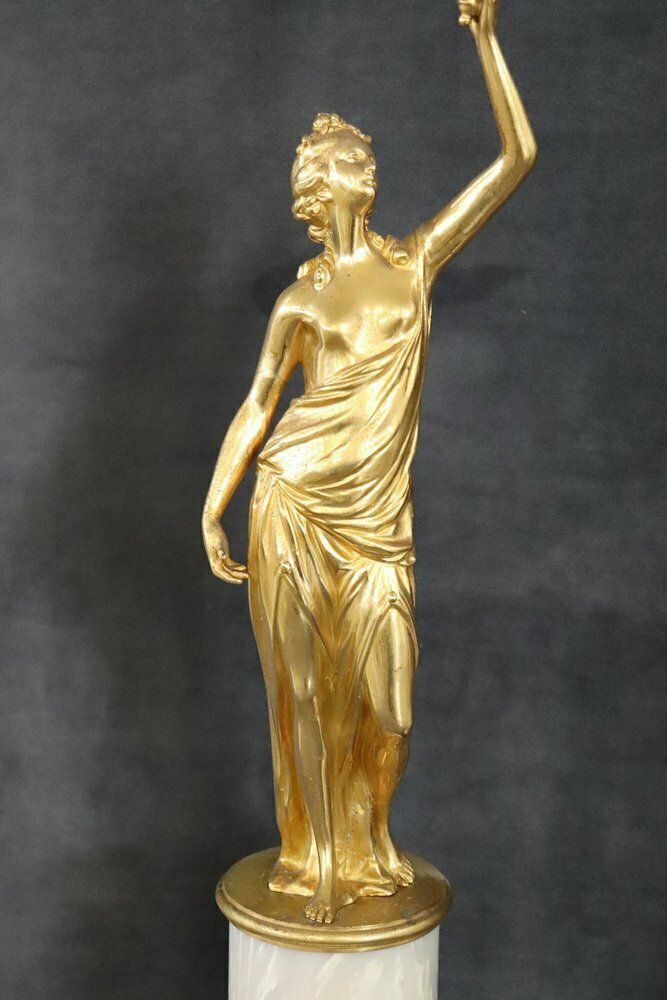 Sculptural Figures, Gilt Bronze On Alabaster Bases, Early 20th Century, Set Of 2 photo Home Decor