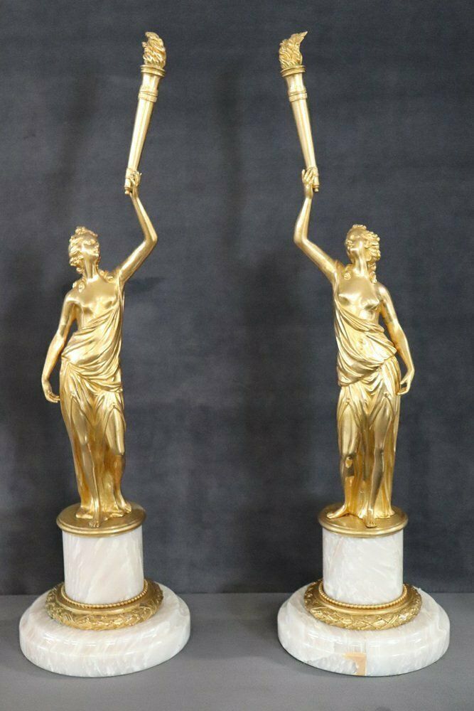 photo vinterior Sculptural Figures, Gilt Bronze On Alabaster Bases, Early 20th Century, Set Of 2
