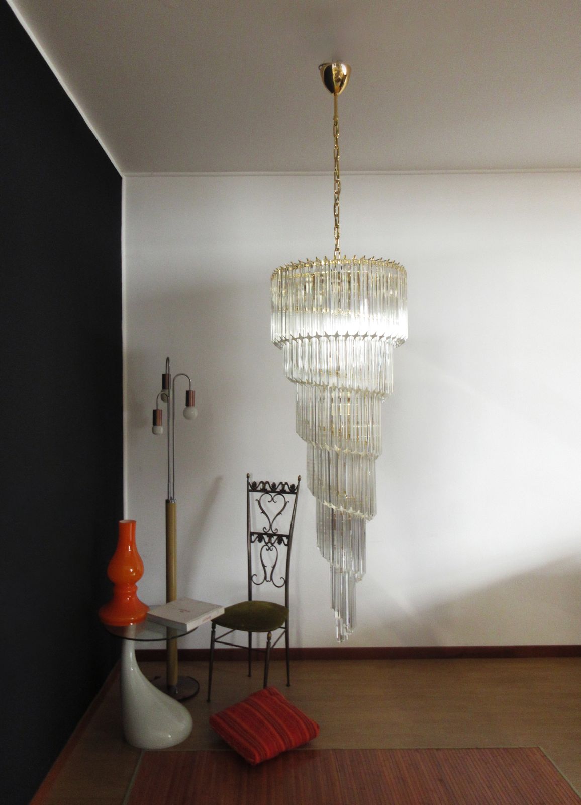 photo vintage Huge Murano Chandelier 166 Trasparent Quadriedri Prism   Elena Model