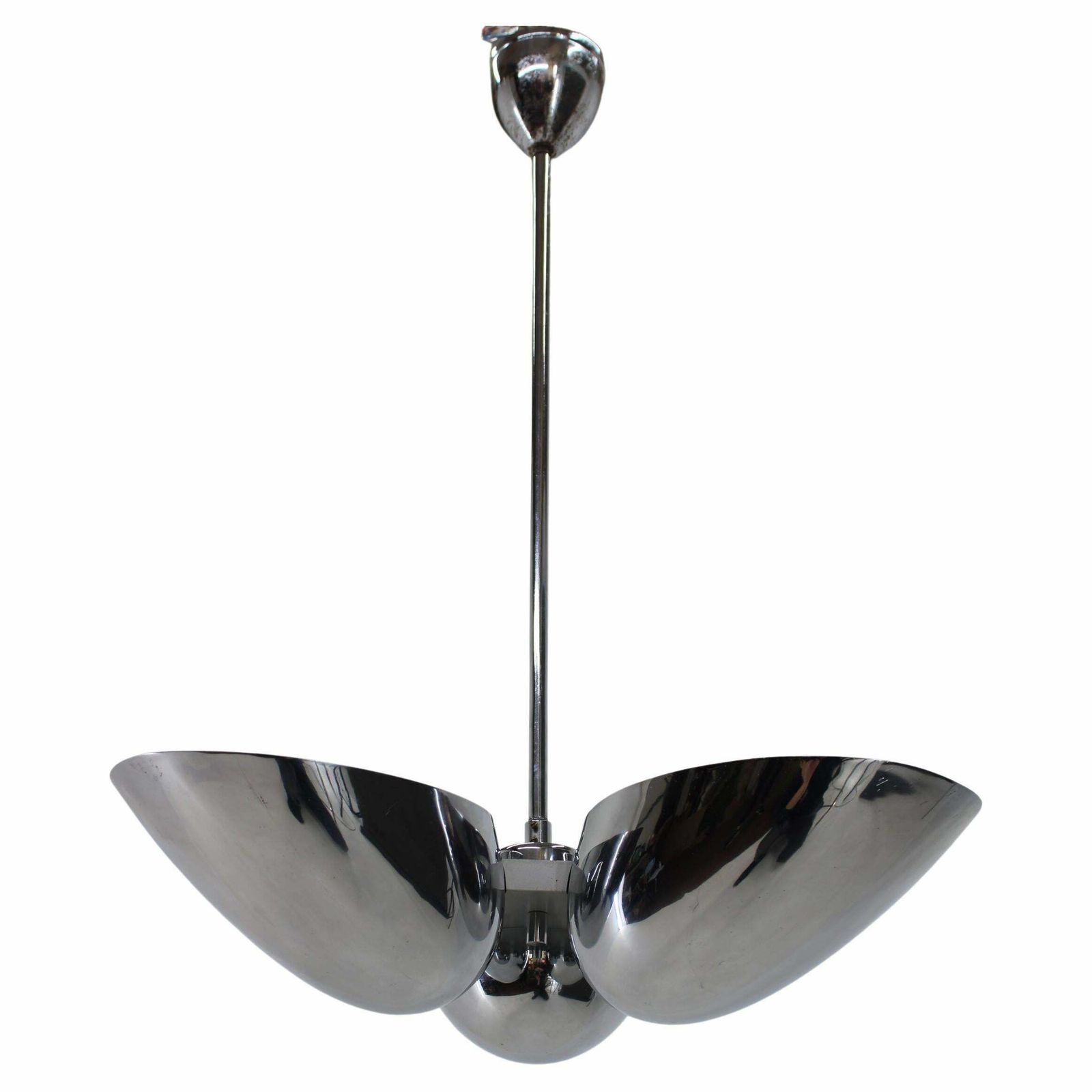 1930s Restored Bauhaus Chrome Plated Chandelier By Zukov , Czechoslovakia photo vinterior