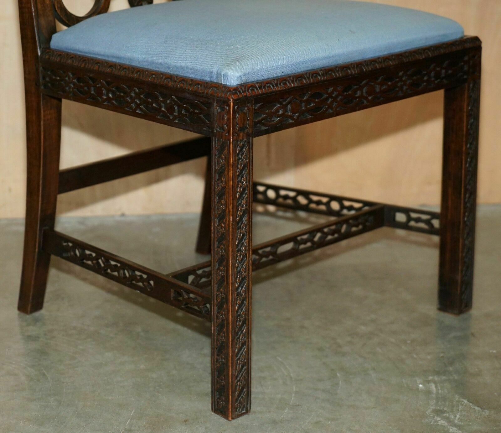 photo for sale Four Antique Colonial Thomas Chippendale Rosewood Fret Work Carved Dining Chairs