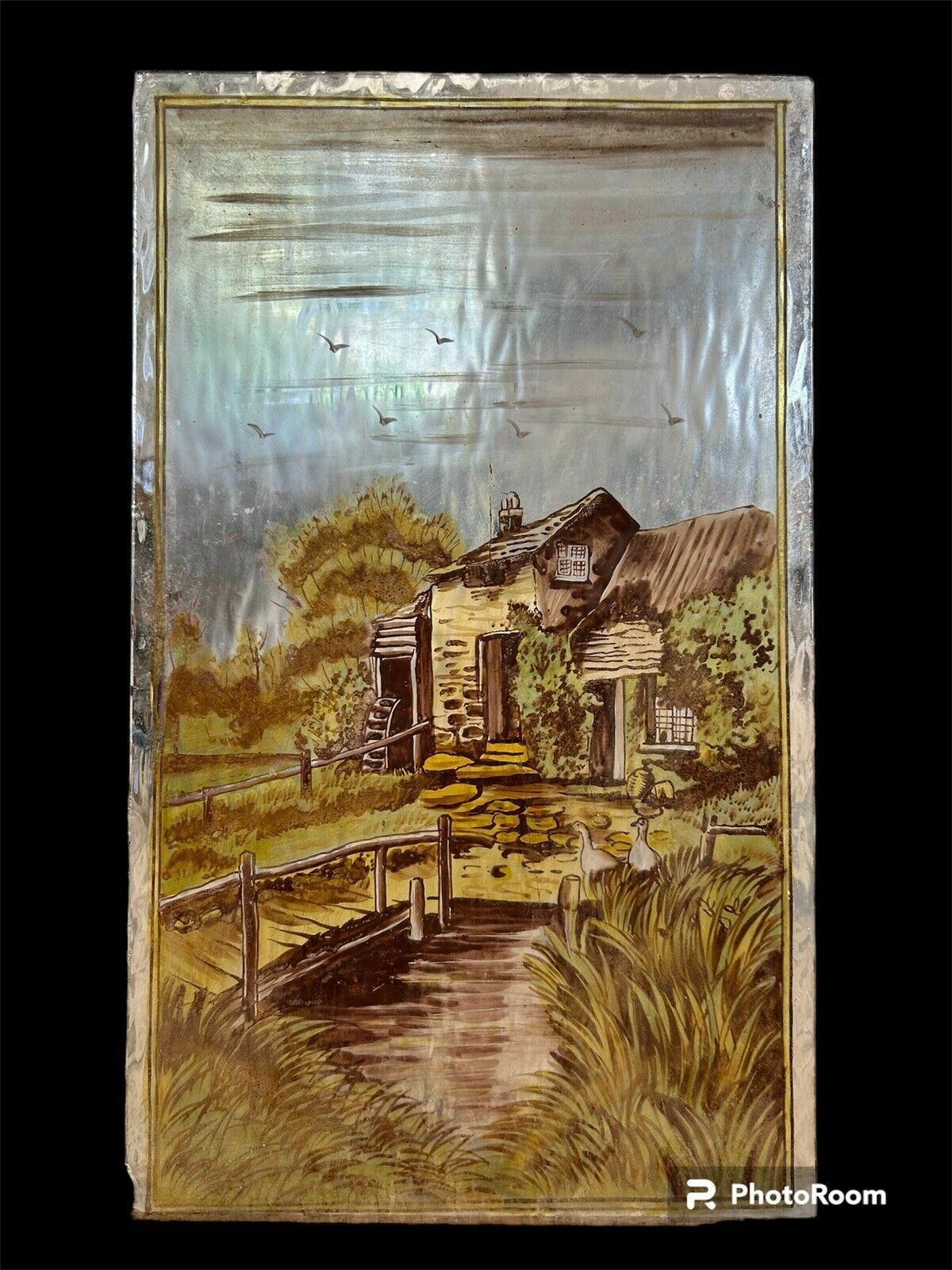Victorian Stained Glass Hand Painted Pane Panel Old Period Antique Reclaimed
