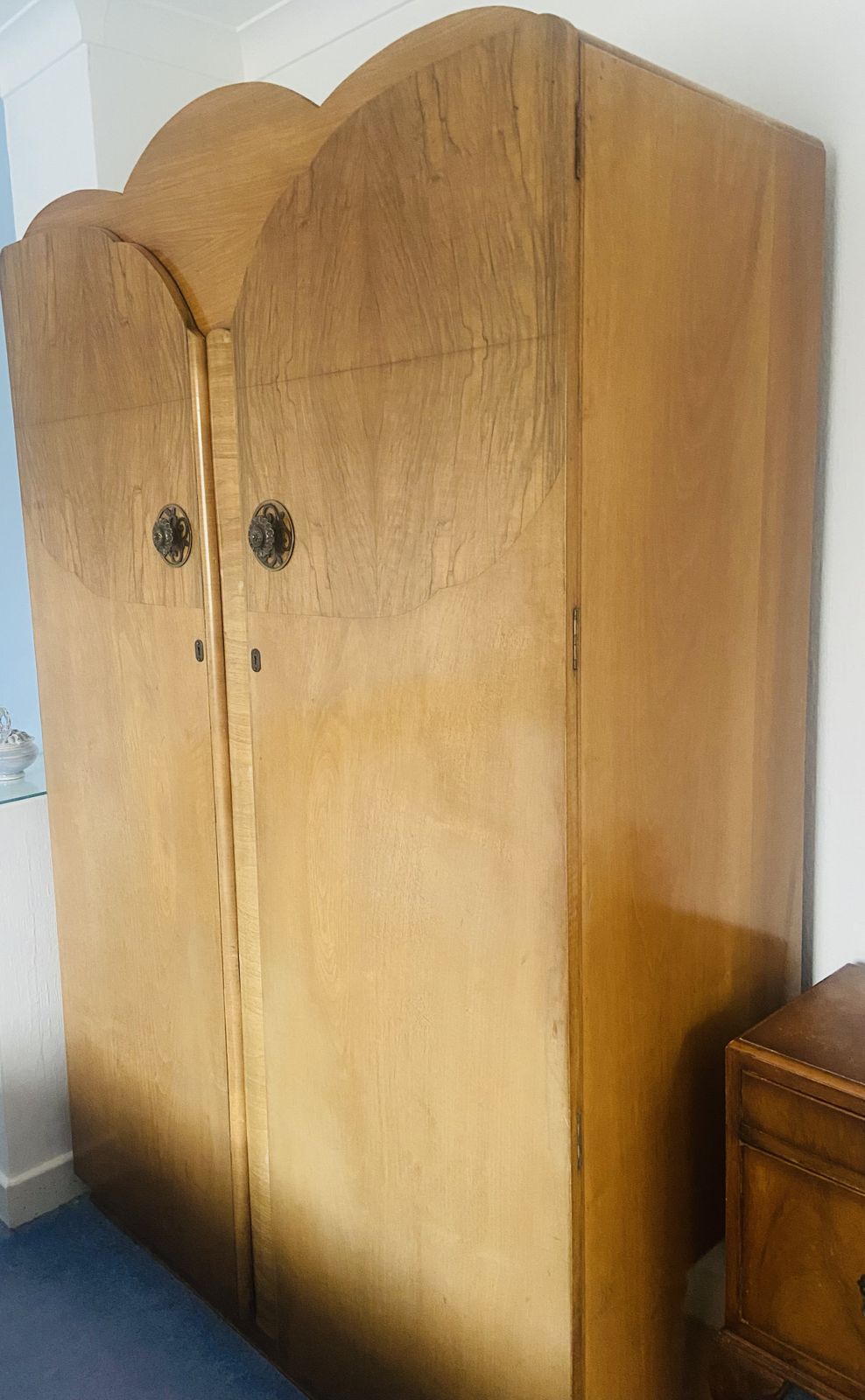 1950's Burr Walnut Bedroom Set, Two Wardrobes And Dressing Table. photo furniture