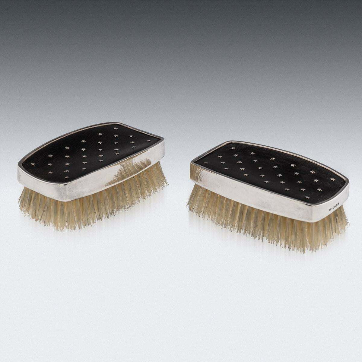 Vintage 20th Century Pair Of Solid Silver Clothes Brushes, Leslie Durbin C.1957 photo for sale
