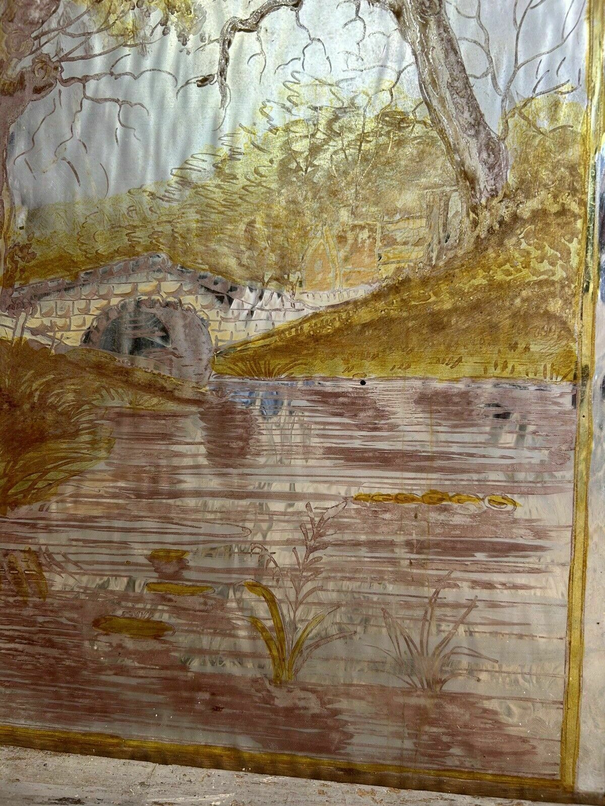 Victorian Stained Glass Hand Painted Pane Panel Old Period Antique Reclaimed photo for sale