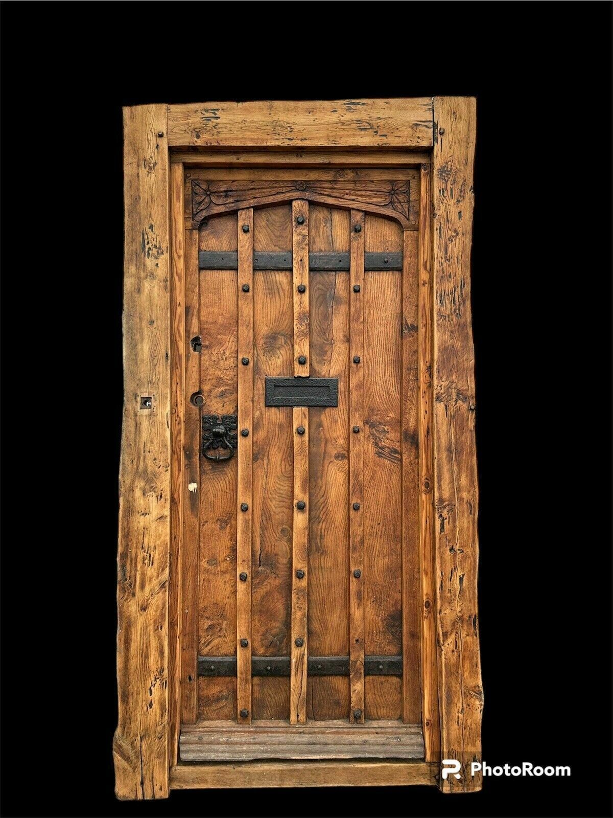 Solid Elm Front Door+Frame Old Period Antique Reclaimed Wood 1700s Rare Refurb