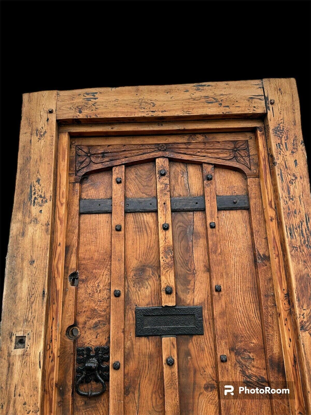 Solid Elm Front Door+Frame Old Period Antique Reclaimed Wood 1700s Rare Refurb photo furniture