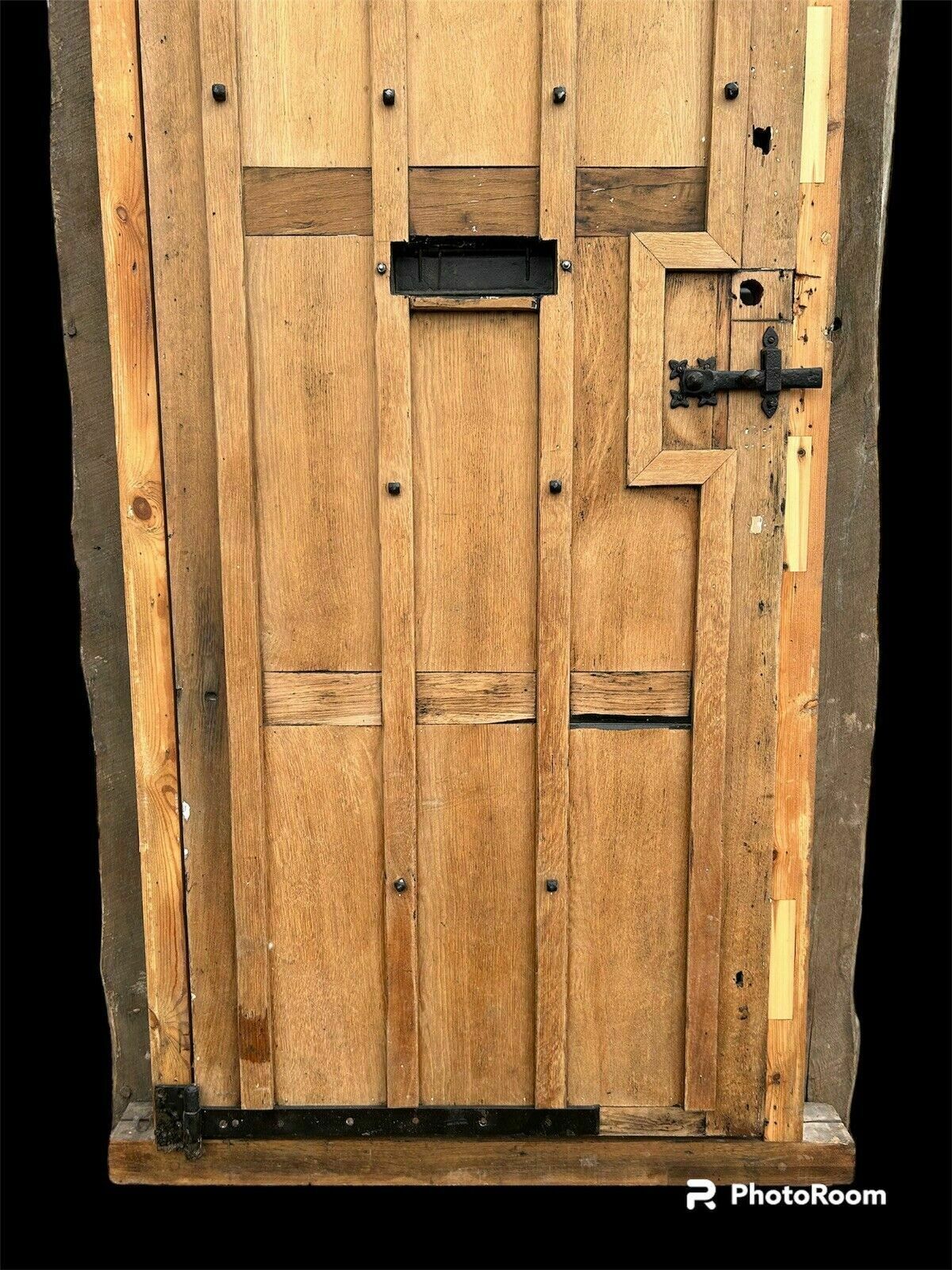 photo vinterior Solid Elm Front Door+Frame Old Period Antique Reclaimed Wood 1700s Rare Refurb