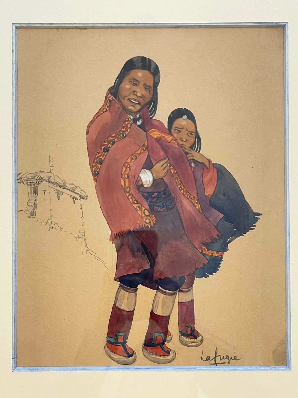 Léa Lafugie (1890 1972), Gouache Of A Tibetan Woman And Child photo for sale