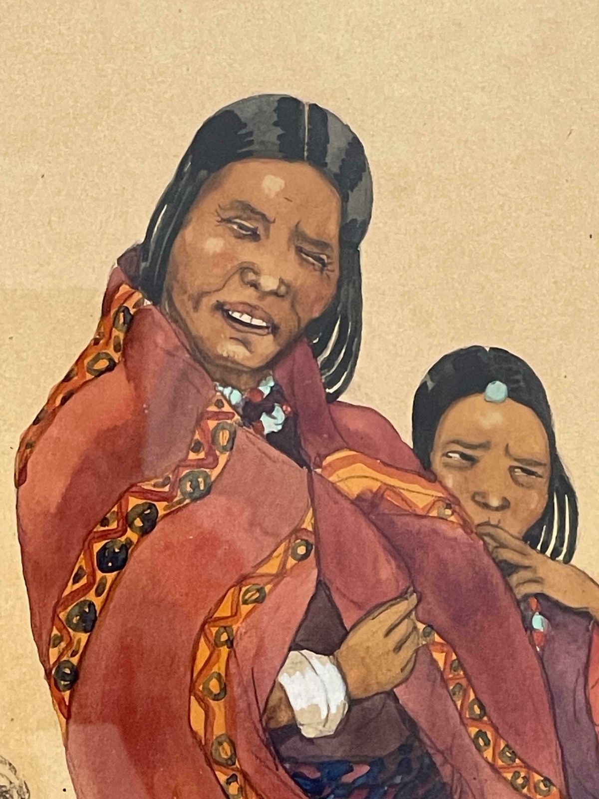 Léa Lafugie (1890 1972), Gouache Of A Tibetan Woman And Child photo vinterior