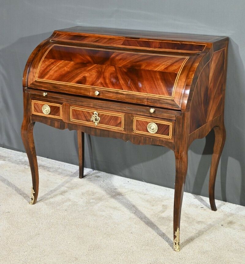 Cylinder Desk In Mahogany And Rosewood, Louis XV Period – 1st Part 18th photo Furniture