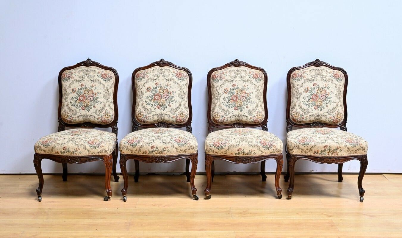Suite Of 4 Rosewood Chairs, Louis XV Style, Napoleon III Period – Mid 19th Century