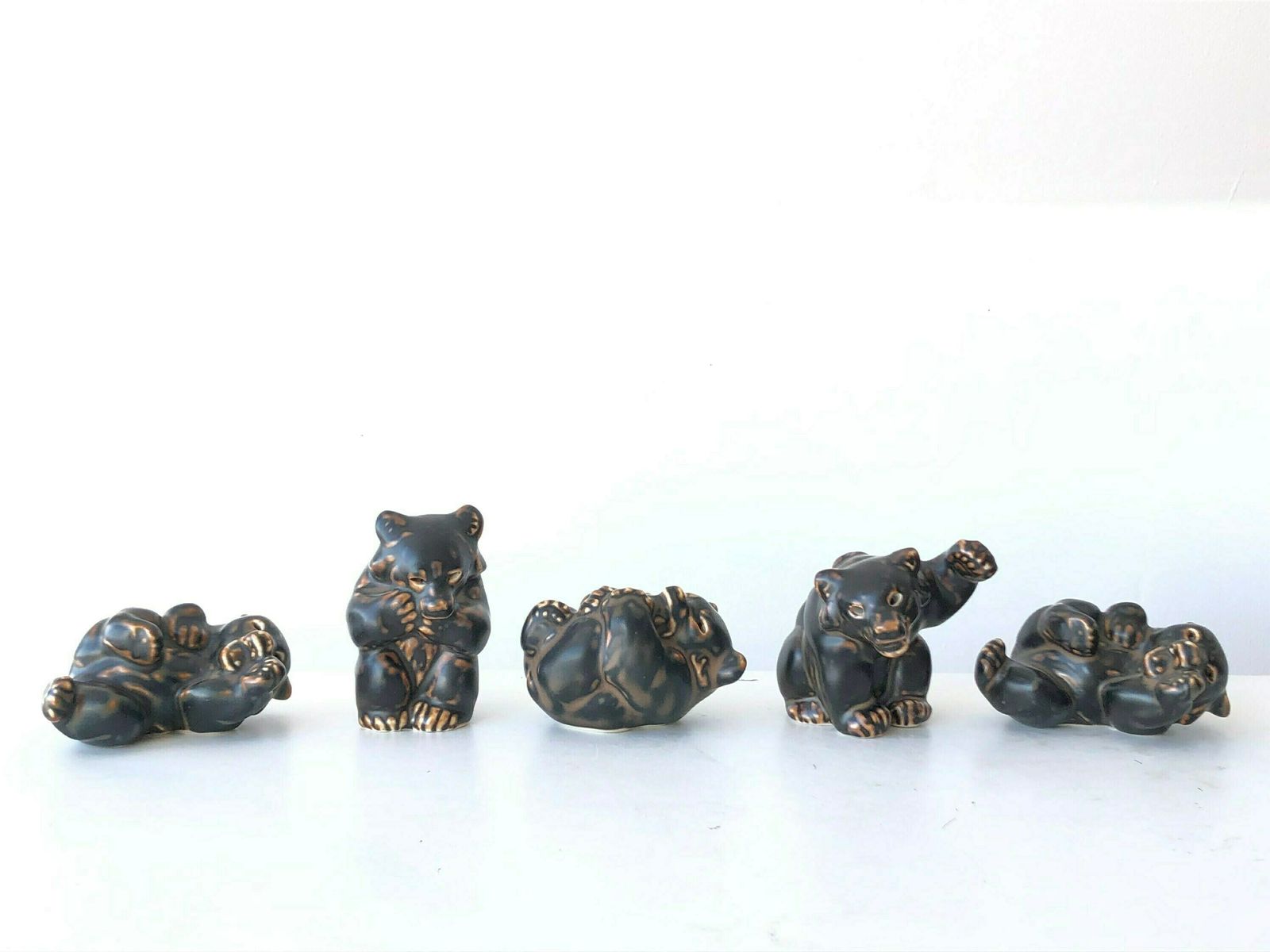 Royal Copenhagen Bear Cubs Stoneware Figurines With Exquisite Brown Glaze From The Mid Century Designed By Knud Kyhn photo Art