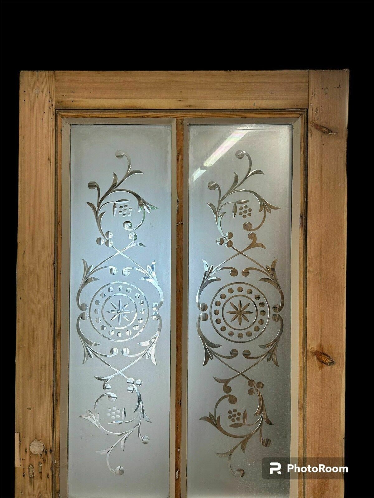 photo for sale Victorian Cut Etched Glass Front Door Antique Period Reclaimed Old Wood Pine