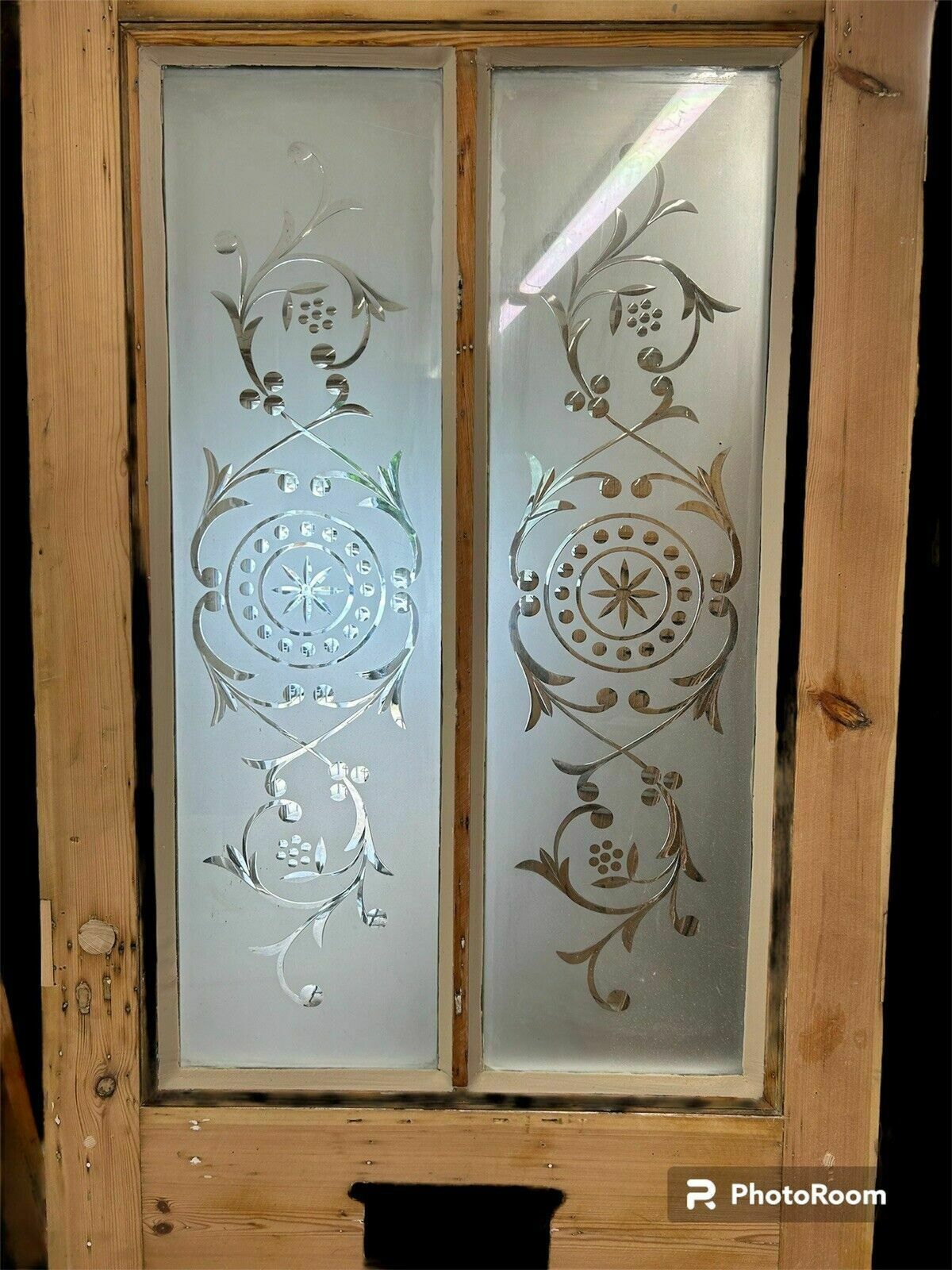 Home Fixtures Victorian Cut Etched Glass Front Door Antique Period Reclaimed Old Wood Pine photo