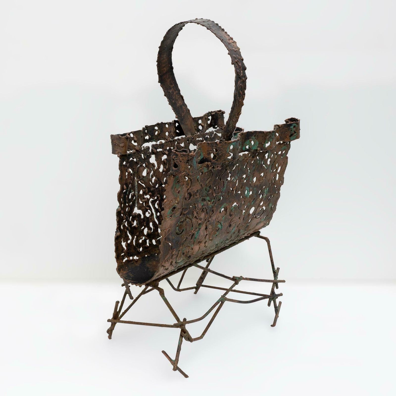 Attributed To Marsura '70s Italian Brutalist Wrought Iron Magazine Rack photo 1117.0