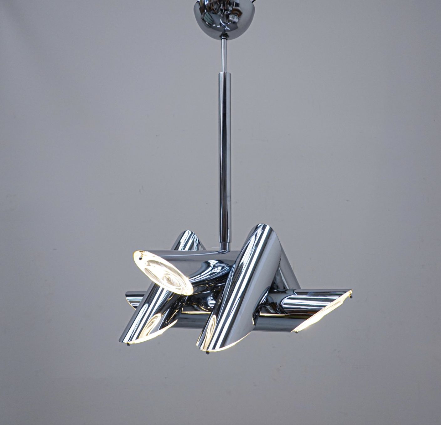 Mid Century Modern Italian Metal Suspension In The Style Of Gaetano Sciolari photo vinterior