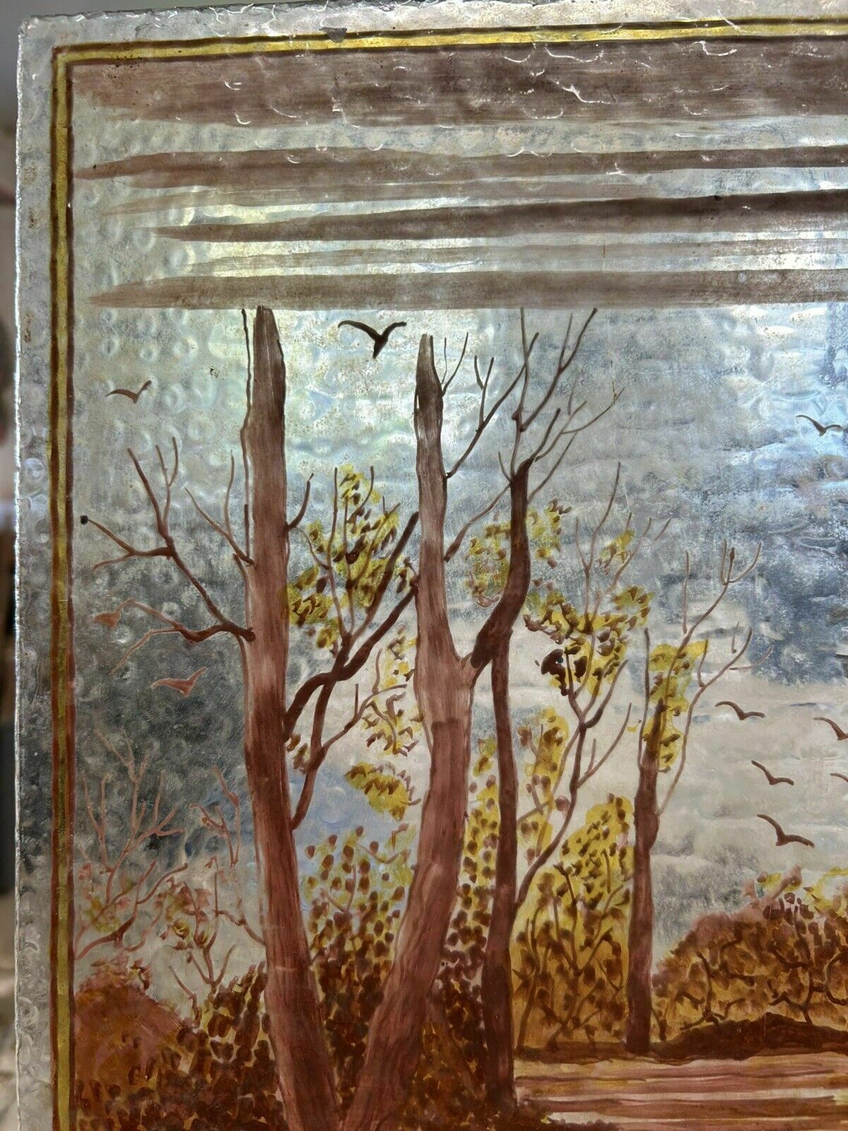 Victorian Stained Glass Hand Painted Pane Panel Old Period Antique Reclaimed photo Art