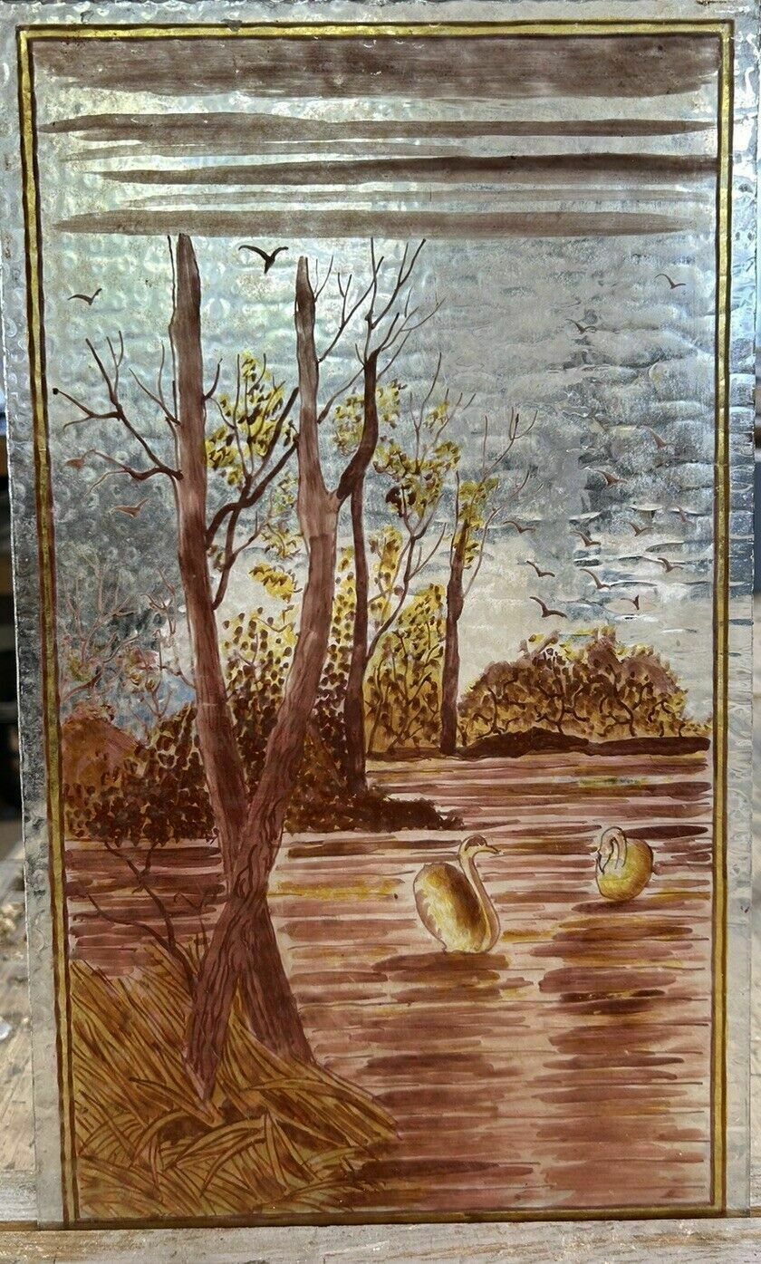 Victorian Stained Glass Hand Painted Pane Panel Old Period Antique Reclaimed photo 207.0
