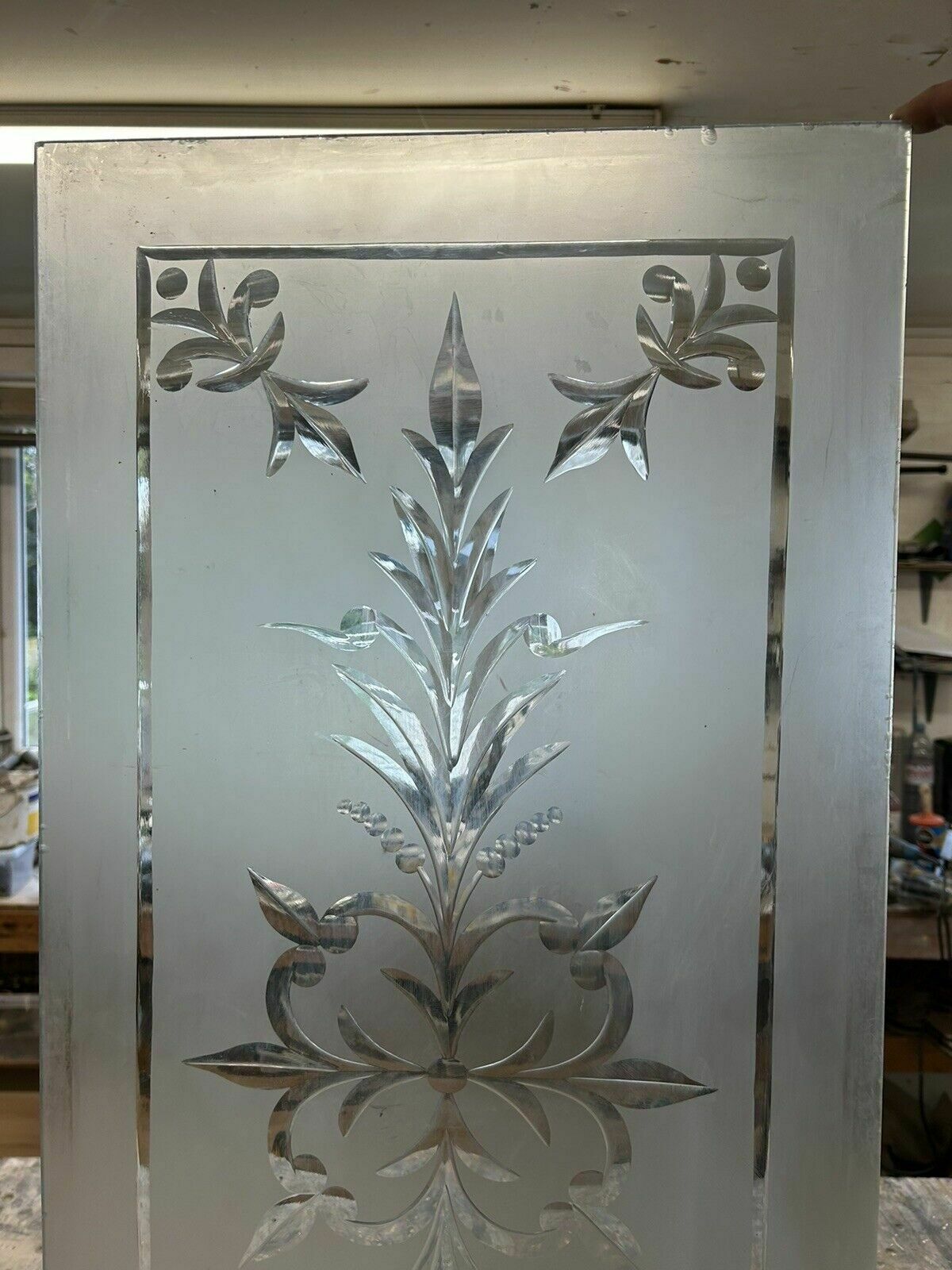 Acid Etched Glass Window Panel Fanlight Brilliant Cut Reclaimed Period Antique photo for sale