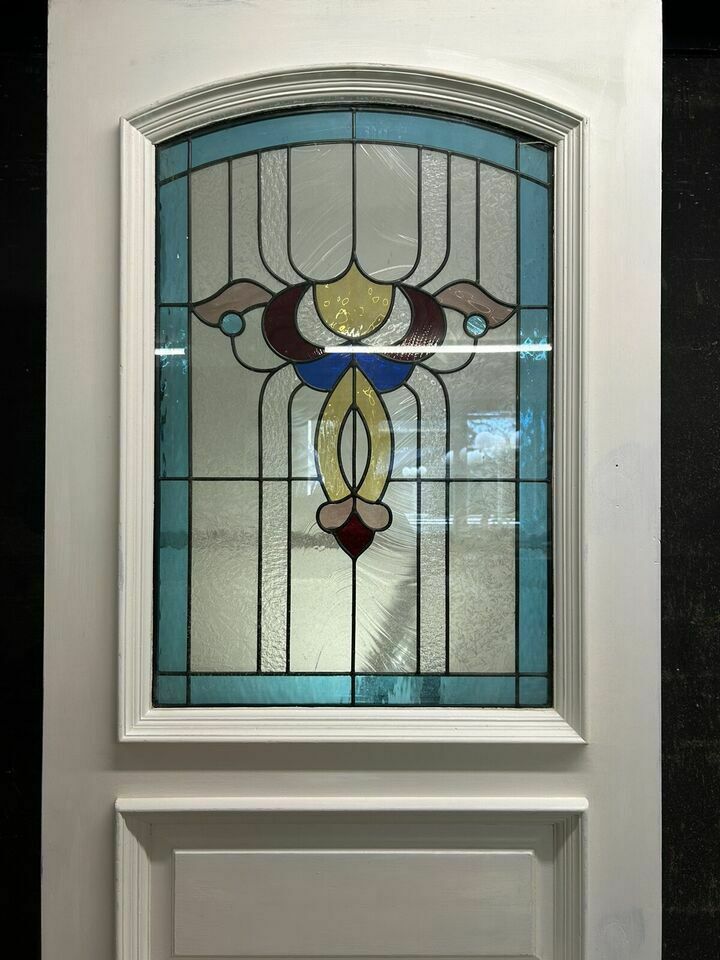 Edwardian Stained Glass Front Door Antique Period Hardwood Reclaimed Old Leaded photo for sale