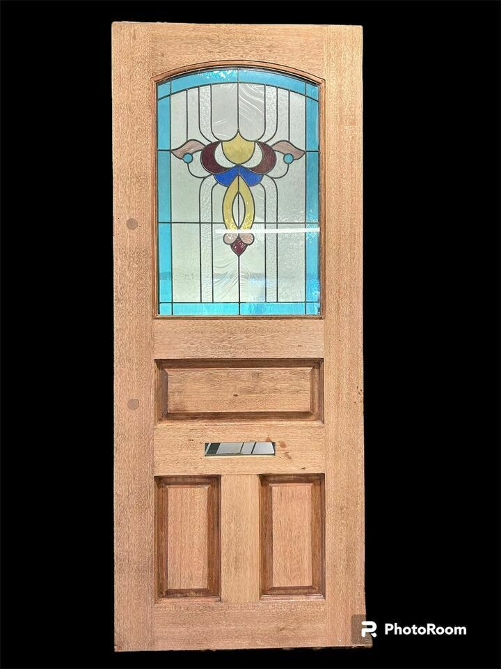 Edwardian Stained Glass Front Door Antique Period Hardwood Reclaimed Old Leaded photo vintage