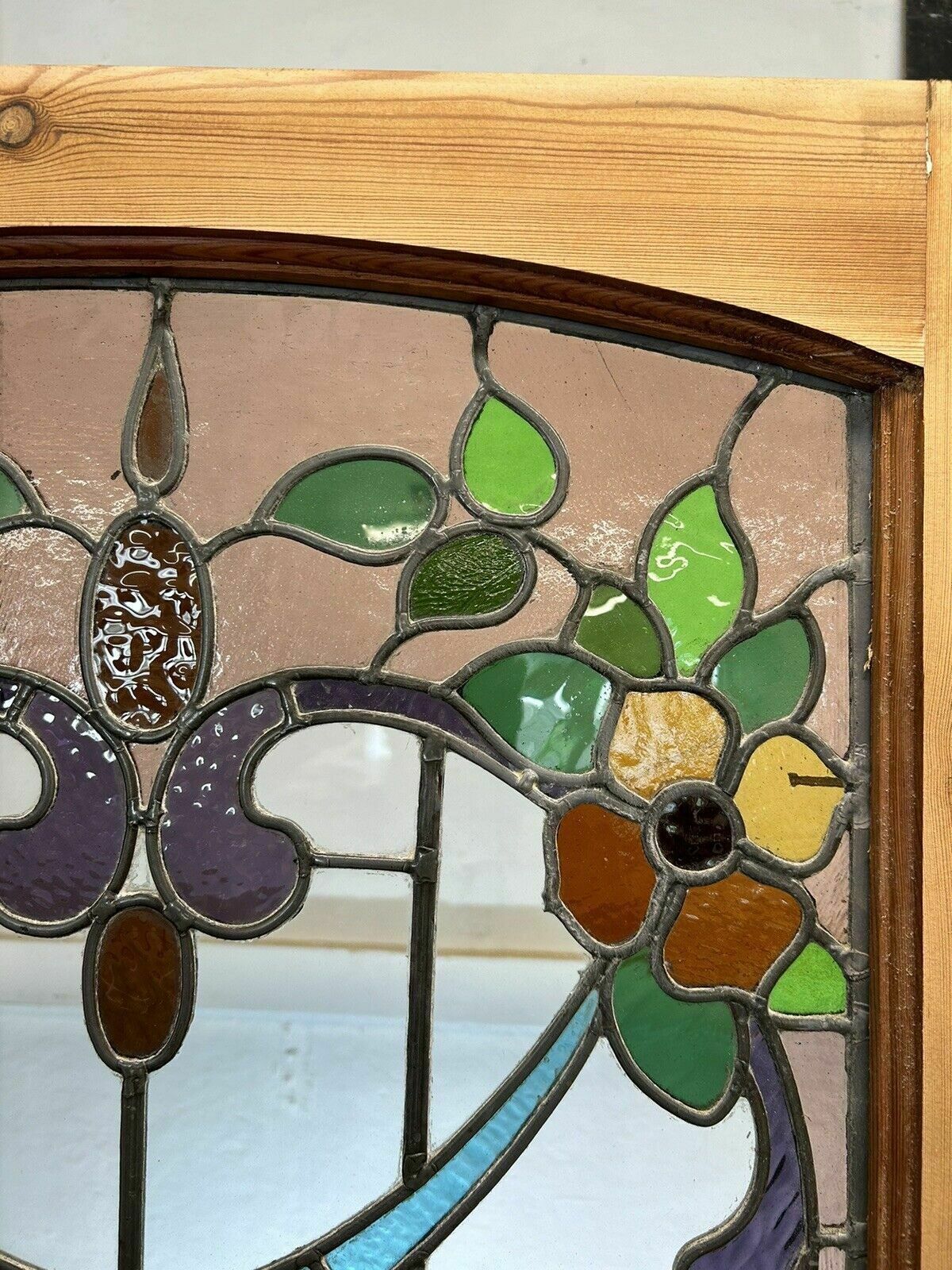 Victorian Stained Glass Window Panel Old Leaded Antique Reclaimed Art Nouveau photo 703.0