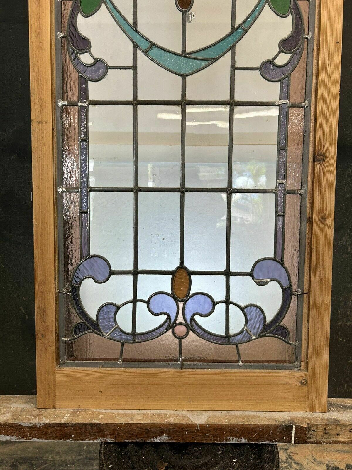 Home Fixtures Victorian Stained Glass Window Panel Old Leaded Antique Reclaimed Art Nouveau photo