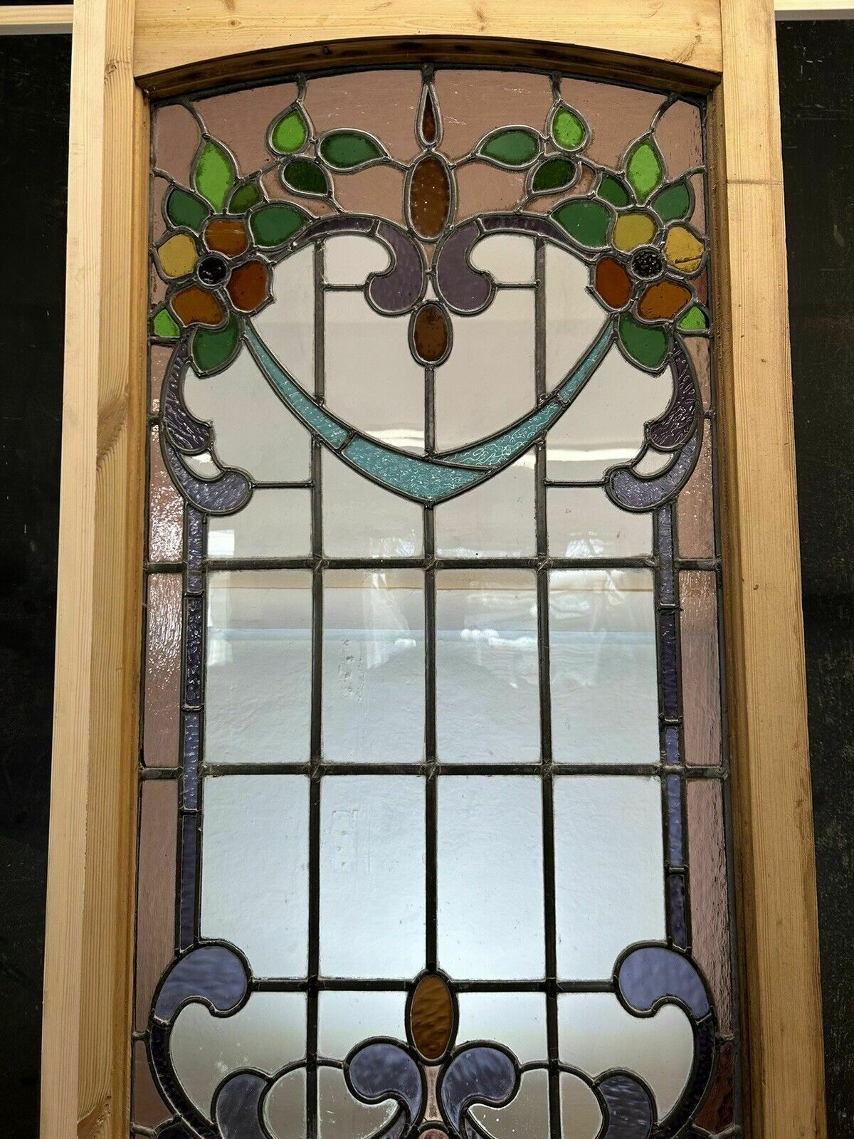 photo buy Victorian Stained Glass Window Panel Old Leaded Antique Reclaimed Art Nouveau