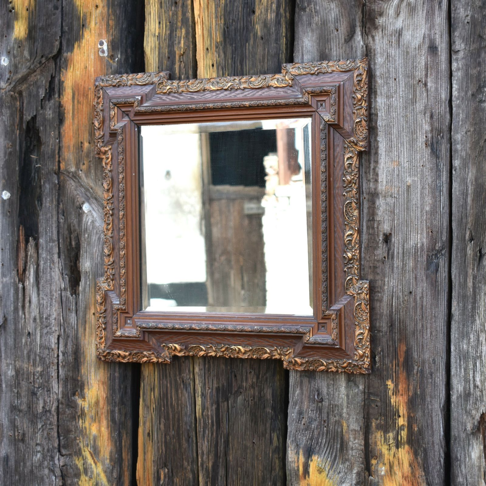 Antique 19th Century Fine Detail Oak And Ormolu Carved Mount Beveled Wall Mirror photo furniture
