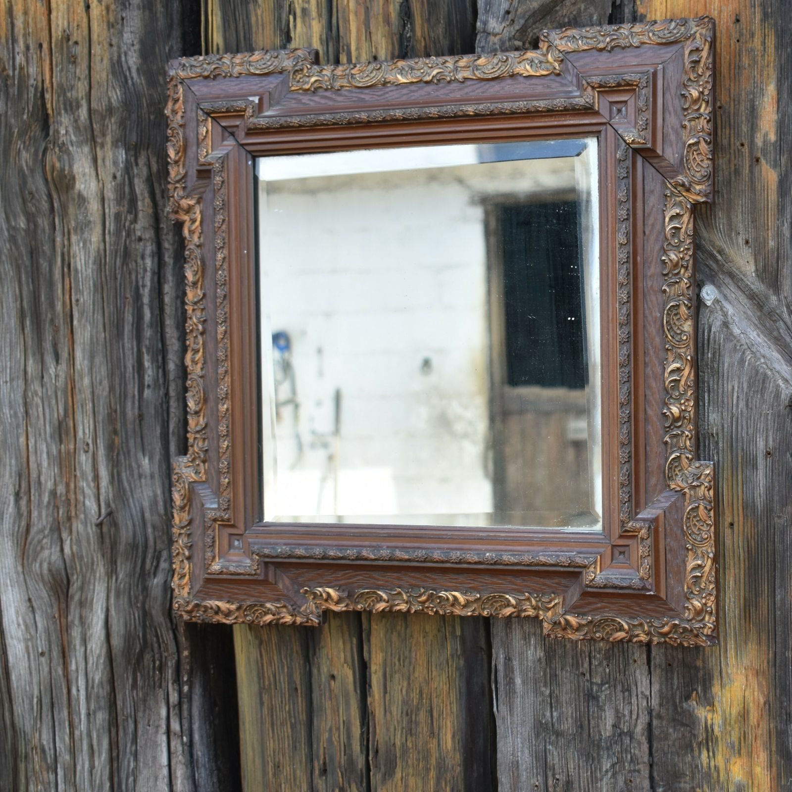 Antique 19th Century Fine Detail Oak And Ormolu Carved Mount Beveled Wall Mirror photo buy