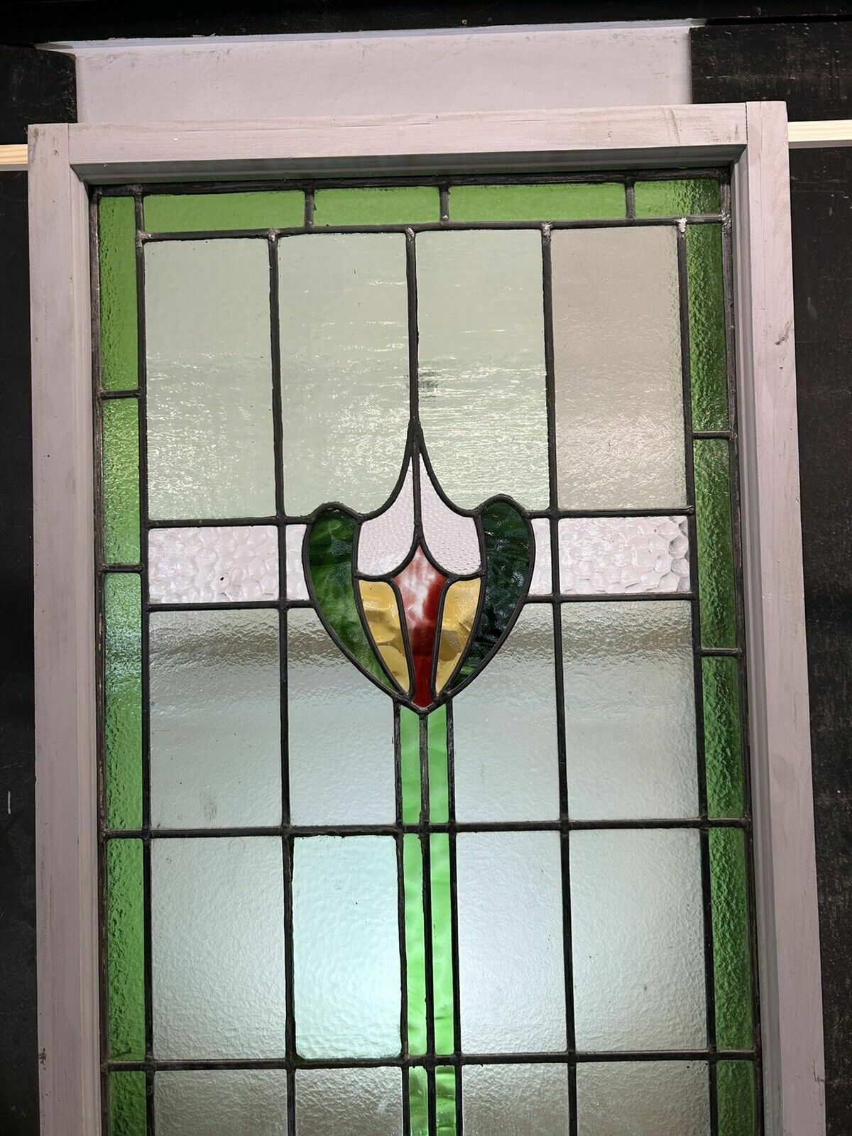 703.0 Victorian Stained Glass Window Panel Old Leaded Antique Reclaimed Refurbished photo