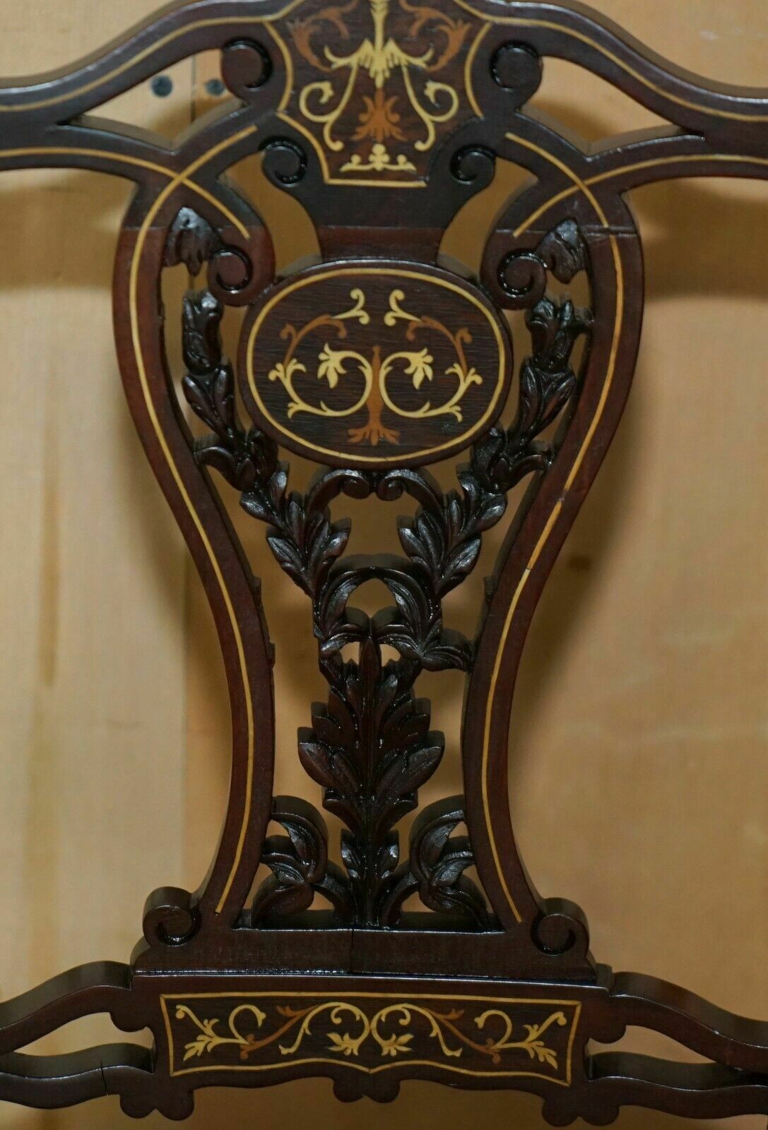 Pair Of Antique Victorian Rosewood Salon Chairs With Stunning Inlaid Back Panels photo vinterior