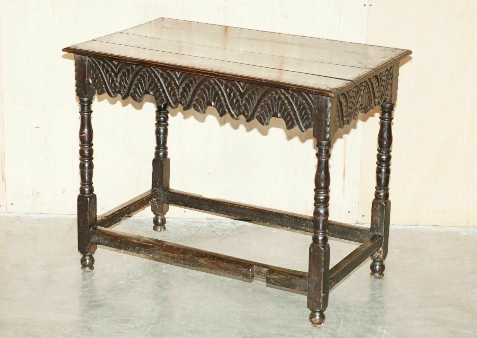 Antique English 18th Century Jacobean Centre Table With Ornately Carved Apron