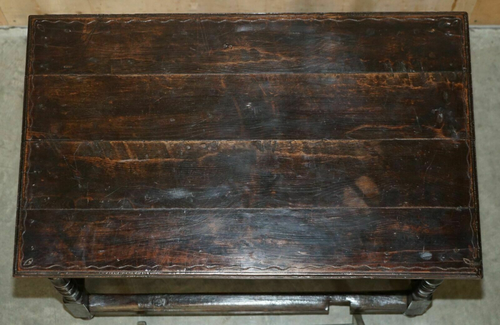 Antique English 18th Century Jacobean Centre Table With Ornately Carved Apron photo vintage